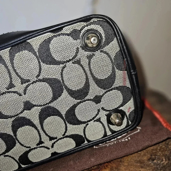 Coach Small Carryall Tote Bag Black Gray Signature Logo Canvas Leather 6830 - Picture 14 of 16